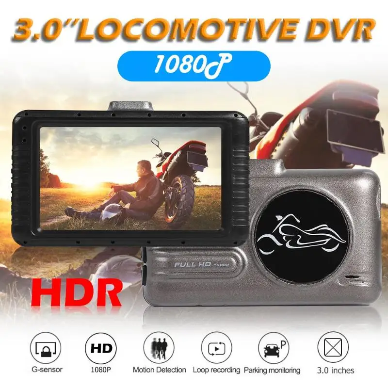  vodool Dual Lens DVR Dash 3.0 Inch LCD Display HDR Function Cam Motorcycle Action Camera FHD 1080P 