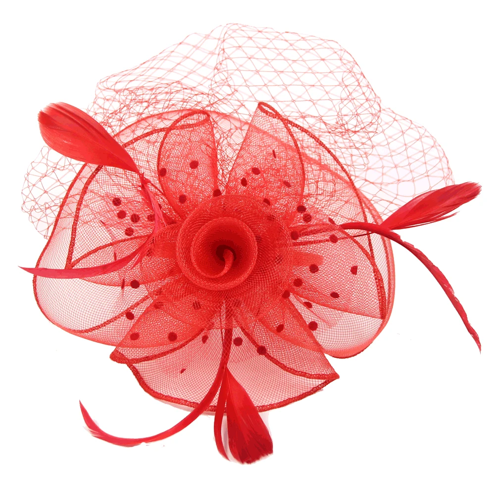 Red fascinator hat Женский коктейль шикарный головной убор заколка для волос шляпа церковный головной убор Свадебные модные головные уборы женские вечерние аксессуары для волос - Цвет: Red fascinator hat
