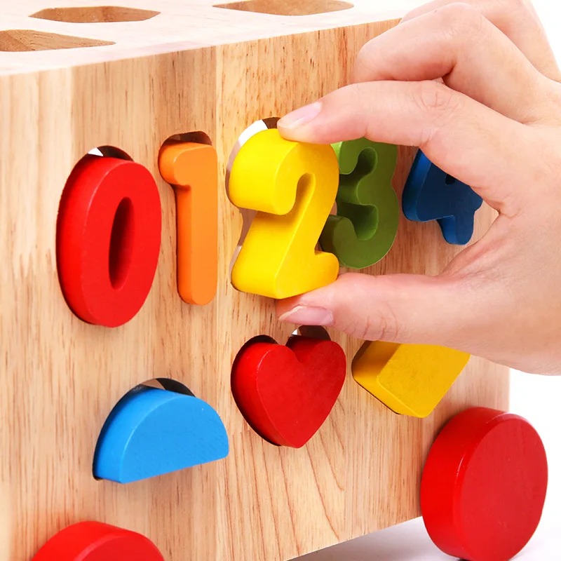 

Shape with Numbers Computing Intelligence Box Baby Solid Wood Early Education Building Blocks Shape Matching Infants Toys for Ch