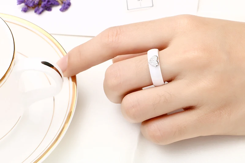 Rhinestone Heart Women Rigns Stud Earrings Sets for Women Healthy Material Ceramic Jewelry Sets Black White Color Wedding Sets