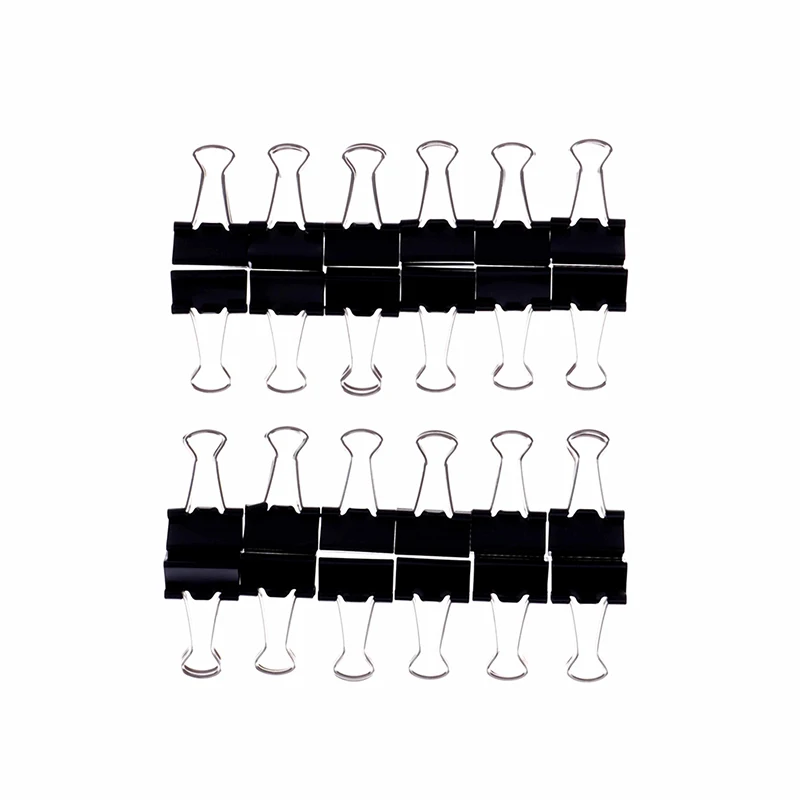 12pcs Paper Clip 15mm Foldback Metal Binder Clips Black Grip Clamps Office School Stationery Paper Document Clips