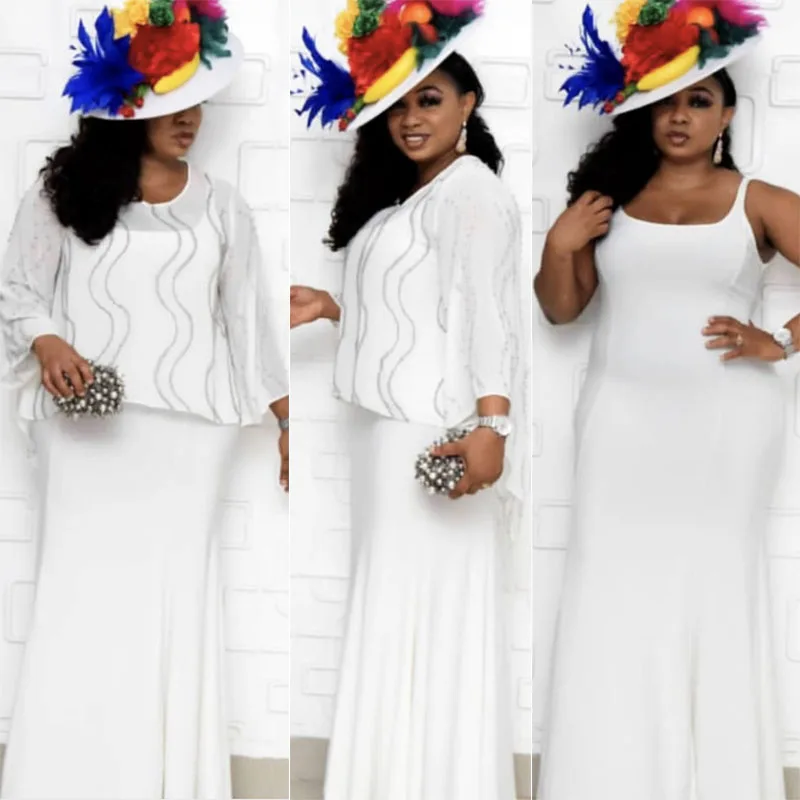 

2 Piece Set African Dresses for Women New Dashiki White Yellow Muslim Long Maxi Dress Africa Clothing Traditional Ankara Dresses