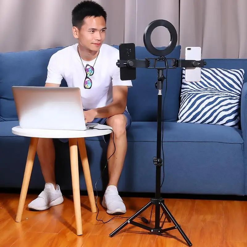 6" Dimmable Ring Light Selfie Live Stream Lighting& Adjust Stick Stand& Mirror/Phone Holder