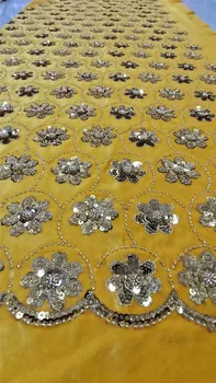 

NEW fashion style 5yards african velvet lace fabric beautiful sequins beads velvet lace fabric for dress sewing ZDHS10101