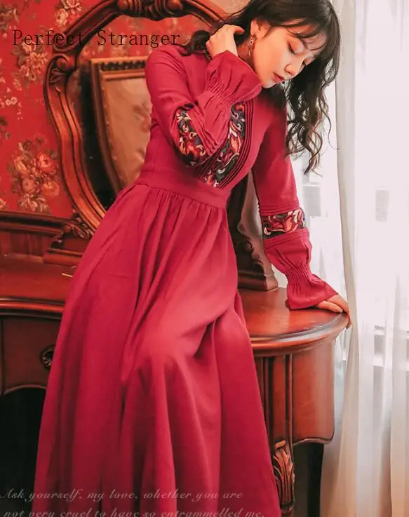 Высокое качество Ретро 2020 Весна новое поступление стоячий воротник Цветочная