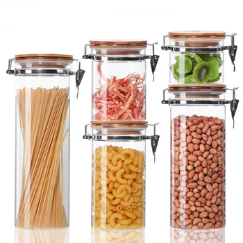 

Stainless Steel Buckle Glass Storage Tank Kitchen Transparent Sealed Candy Jar Household Round Jars and Lids Cereal Organization