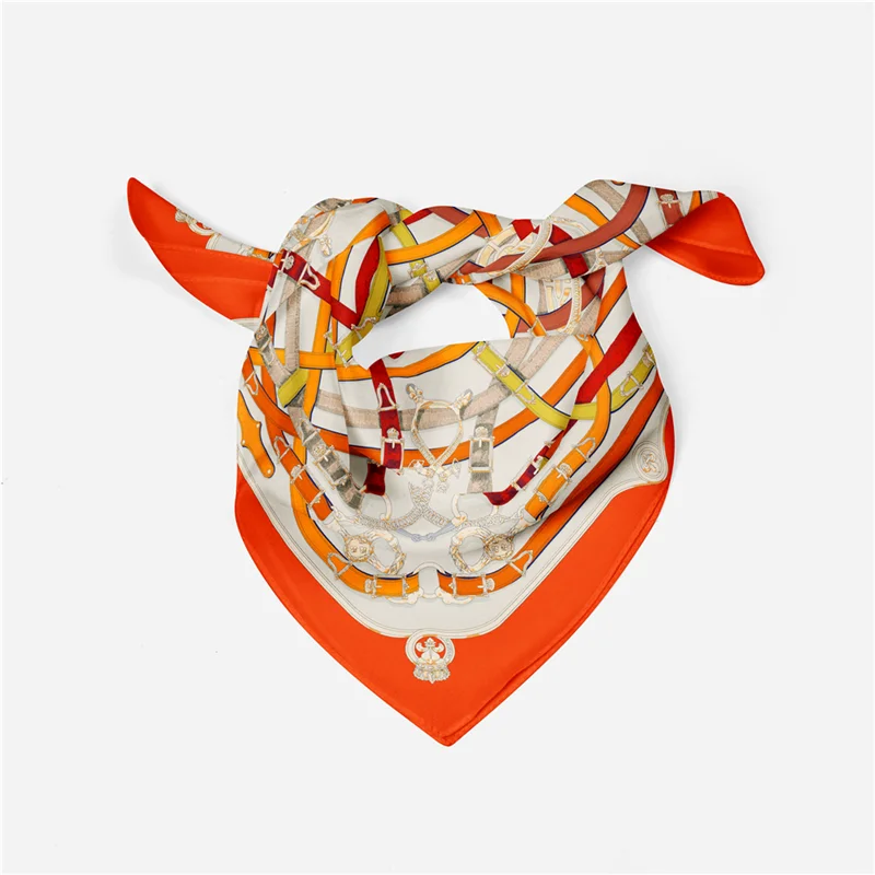 Twill Seide Schal Frau Schmelzen Kette Druck Platz Schals Wraps Bandana Kleine Hijab Foulards Dame Krawatte Stirnband Halstuch 53CM – Detail 7