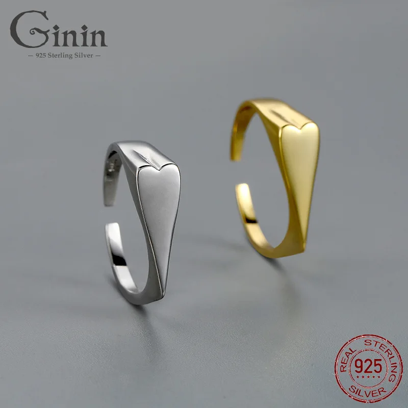 

Ginin Original Creative Simple 925 Sterling Silver Women Men Retro Glossy Elegant Love Shape Adjustable Opening Ring Jewelry