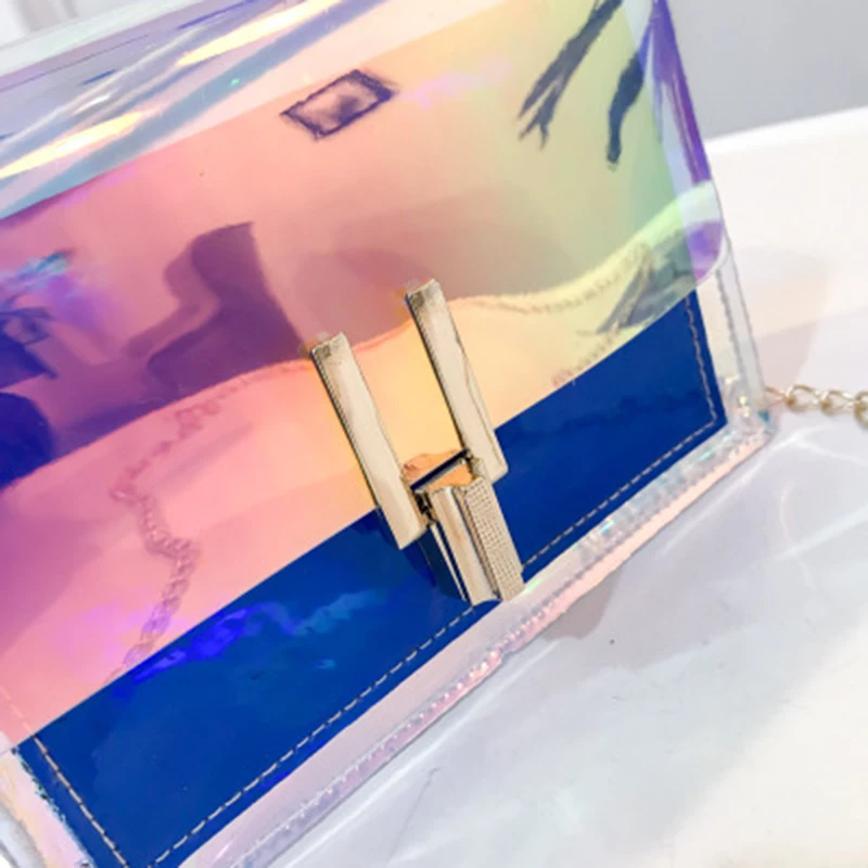 Fashion Women Colorful Jelly Shoulder Bag Girl Laser Holographic Transparent Handbag Crossbody Messenger Bags Mini Tote SS0424 (2)