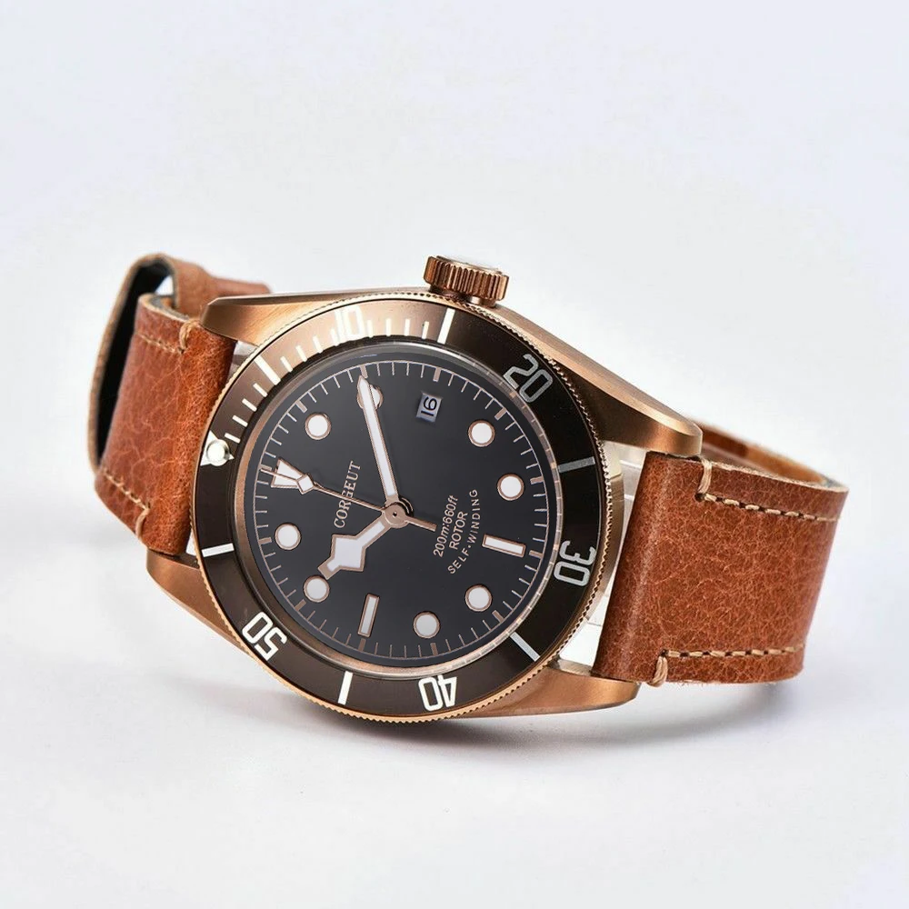 Corgeut 41 мм Miyota/Seagul Модные мужские автоматические механические наручные часы SSteel кофейный чехол PVD водонепроницаемый светящийся календарь