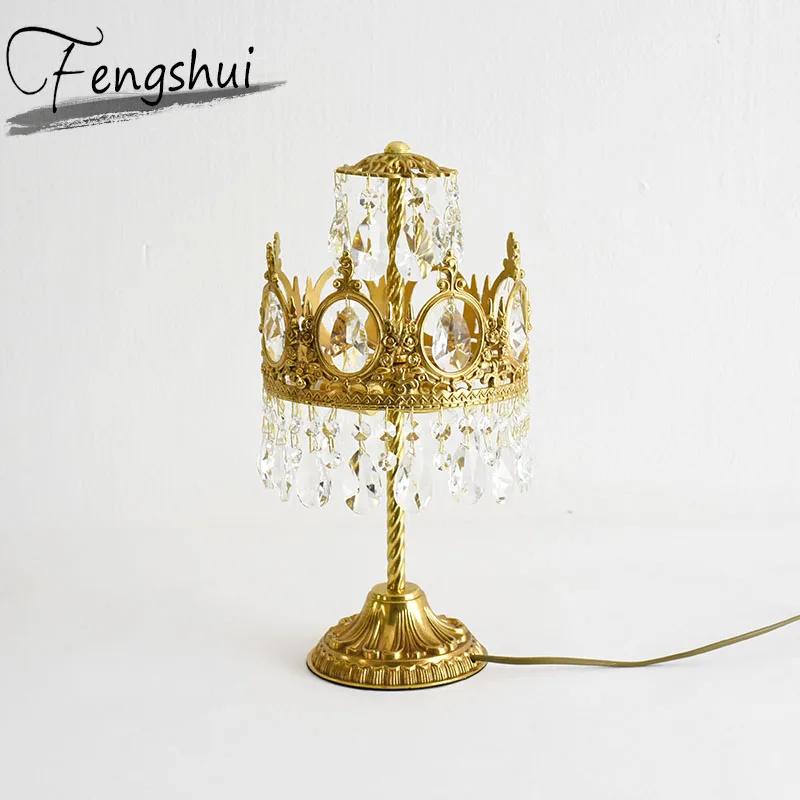 

Vintage Copper Crystal LED Table Lamp For The Bedroom GoldenTable Light Fixture Bedside Study Living Room Office Desk Lamp