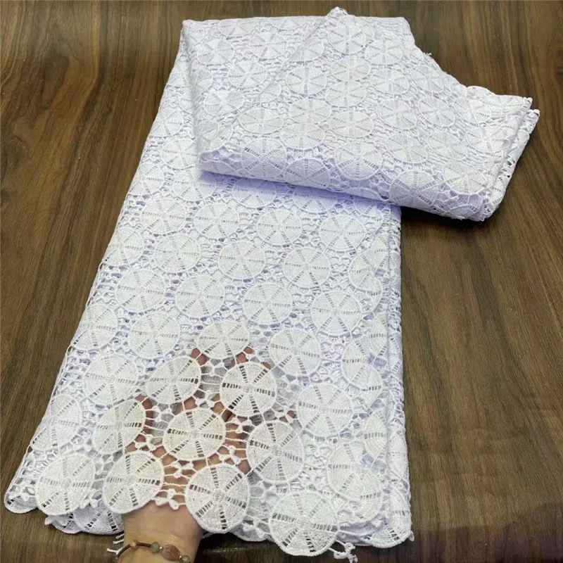

White African Guipure Cord Lace Fabric Embroidery Water Soluble Lace For Wedding 2021 High Quality Nigerian Lace Fabric j66-994
