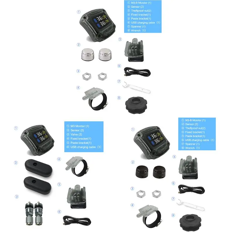 Универсальный M3-B беспроводной мотоцикл TPMS в режиме реального времени система мониторинга давления в шинах 2 внешних внутренних датчика ЖК-дисплей