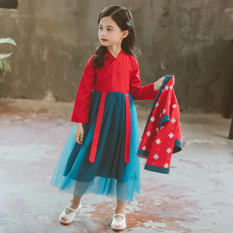 Hanfu древний китайский традиционный костюм Танга для девочек красное платье принцессы для детей, детская одежда для сцены костюм Хана Тан ханфу SL1220