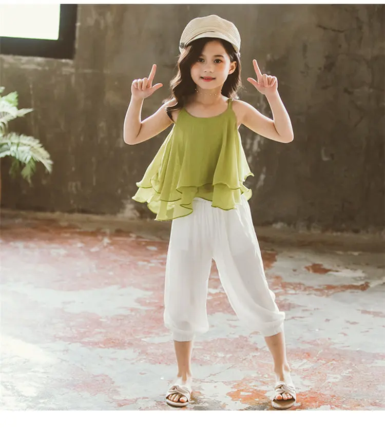 2041绿色吊带雪纺衫套装_13