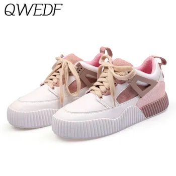

New Spring Tenis Feminino Lace-up White Shoes Woman Pu Leather Solid Color Female Casual Women Sneakers Zapatos De Mujer V17-10