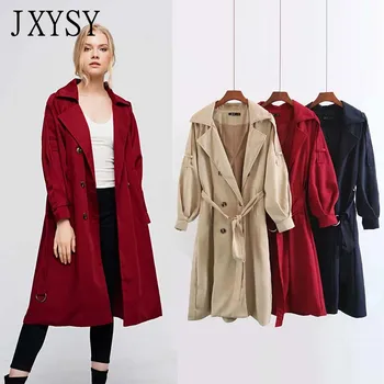 

JXYSY 2019 Autumn New Fashion Casual Trench Coat Women Slim Mid-long Windbreaker Outerwear Lady With Belt Women Trench Coat