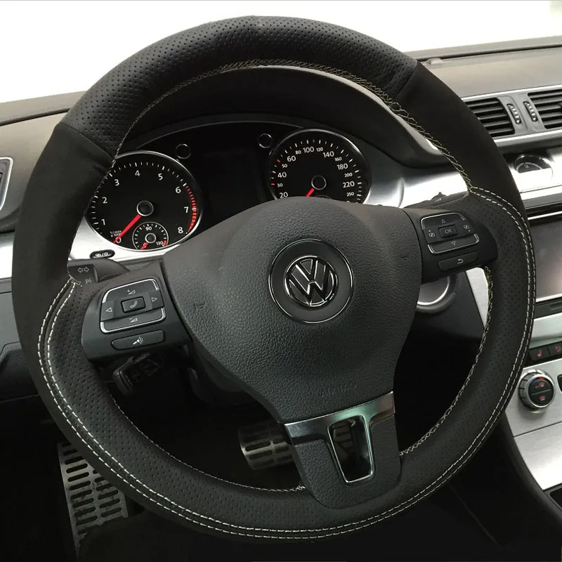 

hand sewn leather steering wheel cover is suitable for Volkswagen Magotan Lavida Tiguan /Golf Passat Sagitar Lamando tayron
