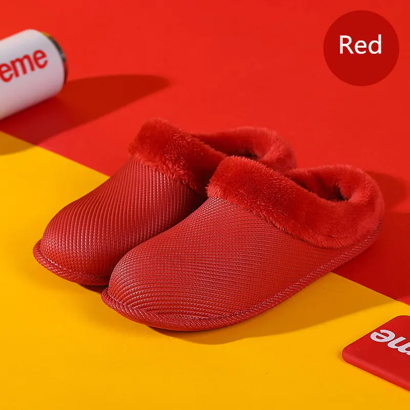 red Женские домашние тапочки; водонепроницаемые теплые плюшевые домашние тапочки для влюбленных; мягкая зимняя обувь с круглым носком; женские и мужские домашние тапочки; SH09051 - Цвет: red