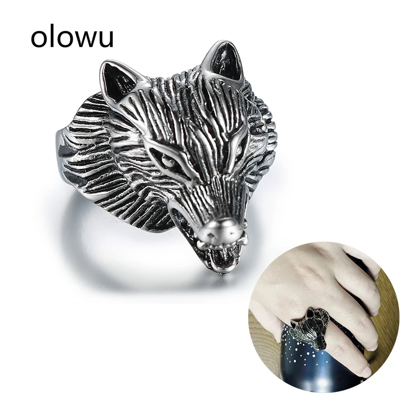 Olowu крутое модное мужское кольцо с животными ювелирные изделия античное серебро