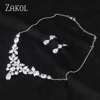 

ZAKOL New Design Luxury AAA Zircon Drop-Shaped Necklace Pendant Set For Women High Quality Party Jewelry Wedding Dress FSSP1006