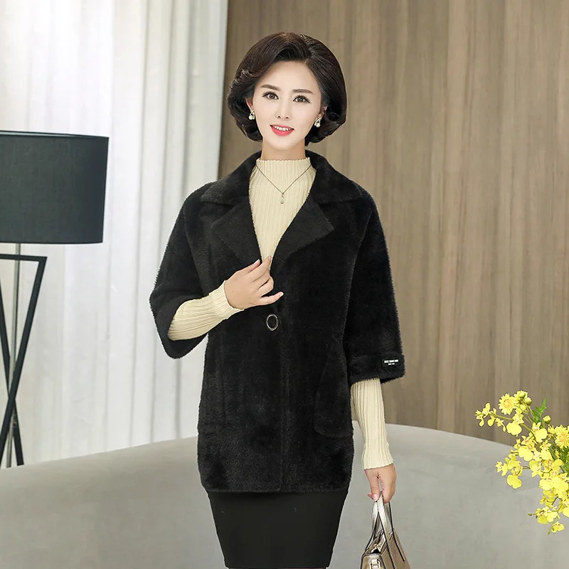 

Faux Mink Cashmere Middle-aged Women Dress Coat Middle-aged WOMEN'S Apparels Spring Clothing Leather Grass Grandma Winter WOMEN'