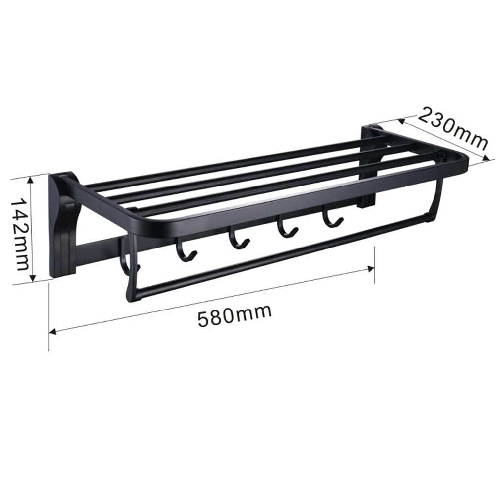 Towel Rack Shelf Hooks Movable Bar SUS 304 Stainless Steel Wall Mount