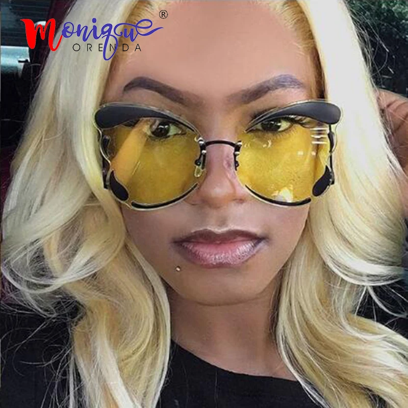 Модные солнцезащитные очки с бабочкой, женские роскошные негабаритные дизайнерские солнцезащитные очки с градиентом, высококачественные солнцезащитные очки без оправы с океанскими линзами