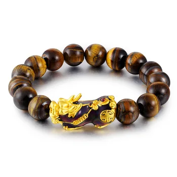 

Natural Tiger Eye Stone Beads Bracelet for Men Women Change Color Golden Pixiu Lucky Bracelets Bangles Dropship Jewelry Gift