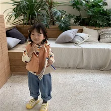 Детская одежда; коллекция года; сезон осень; корейский стиль; для мужчин и женщин; для детей; тонкий хлопковый жилет; детский хлопковый жилет; кардиган