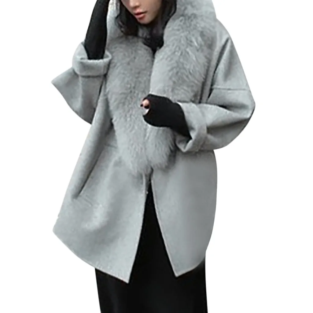 JAYCOSIN женские зимние пальто шерстяное пальто воротник плюс размер теплое свободное шерстяное пальто женская утепленная Повседневная тонкая куртка женская 824 - Цвет: Gray