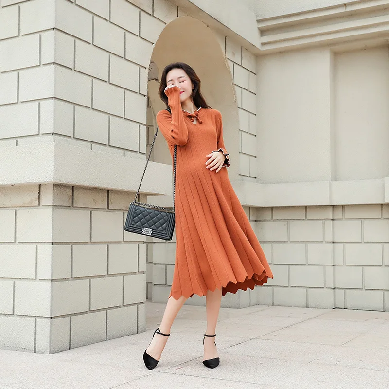 

2018 Autumn And Winter New Style Korean-style Maternity Clothes Loose And Plus-sized mu er xiu Pregnant WOMEN'S Knitting Dress B