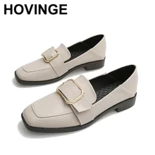 HOVINGE/Женская обувь; лоферы с квадратным носом на низком каблуке с металлической пряжкой; шлёпанцы; большие размеры; повседневные оксфорды на платформе; Zapatos mujer