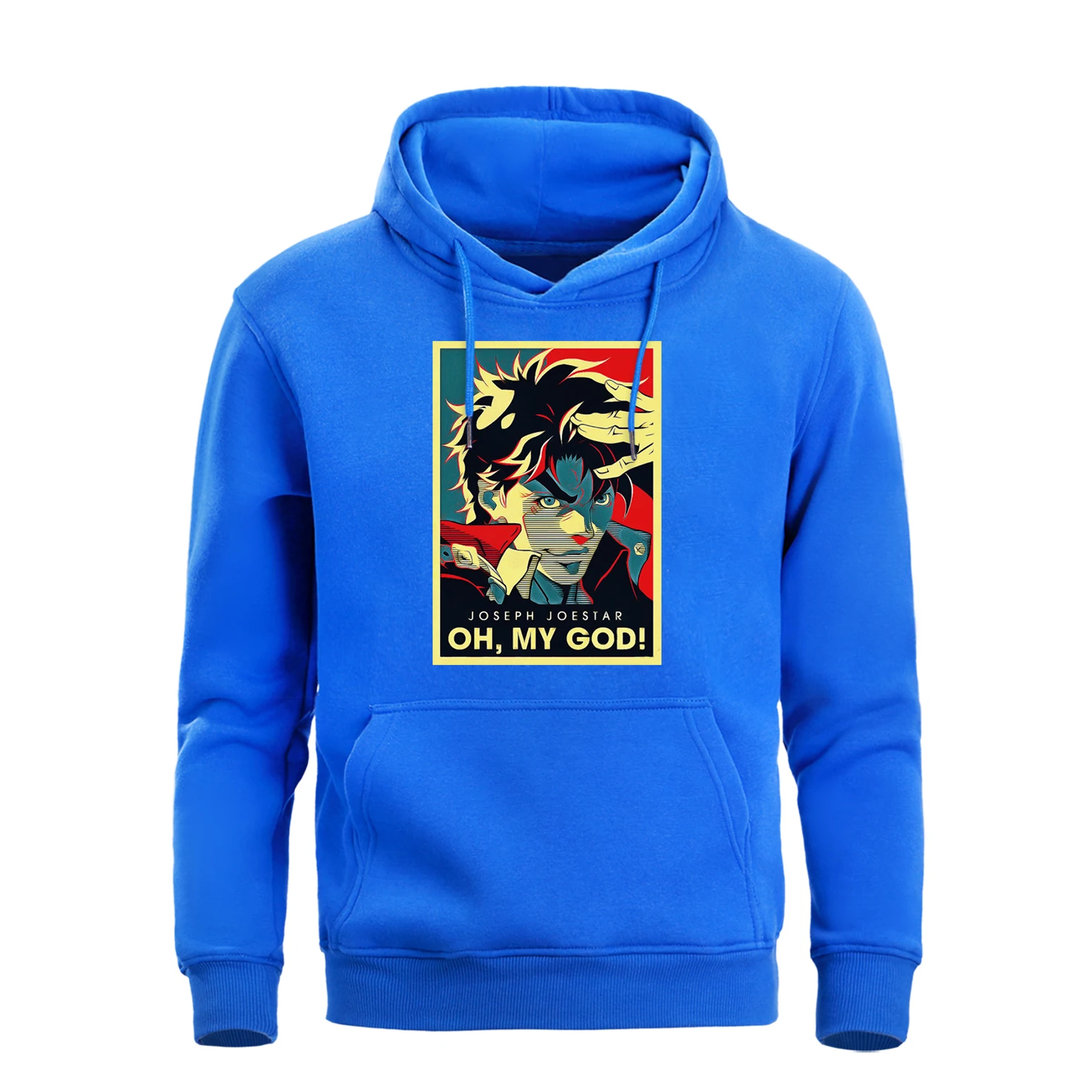 Jojos Необычные Приключения Аниме Толстовка Jojo Joseph Joestar Oh My God Толстовка для мужчин зимние теплые флисовые худи для мужчин Pollovers - Цвет: Blue