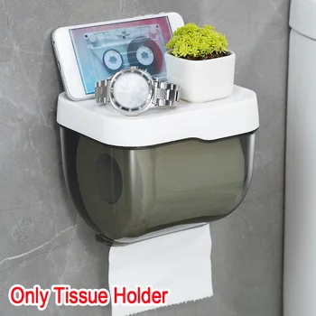 

With Phone Rack Wall Mounted Moistureproof Roll Holder Transparent Tissue Box Punch Free Accessories Odorless Hygiene Home Bath