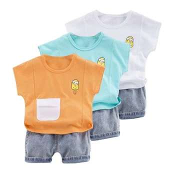

Kids Sport Clothes Sests Boys Girls Summer Cute Cartoon Casual Short-sleeved Shorts Jeans Suit