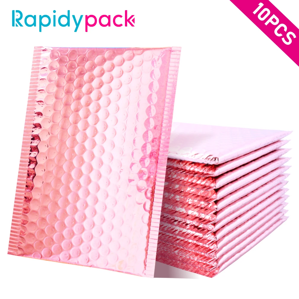 Rapidypack Rose Gold Bubble Mailers Foil Bubble Bags Aluminized Metallic Postal Bag Gift Packaging Padded Shipping Envelopes 50pcs metallic bubble mailers pink foil bubble bags aluminized postal bags wedding bags gift packaging padded shipping envelopes