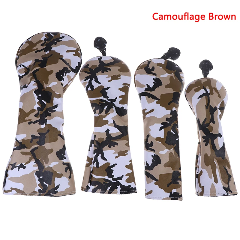 Camo Brown 4 шт. ПУ гольф головы Чехлы для#1 Драйвер#3#5 Фарватера Вудс клубов головные уборы камуфляж узор пылезащитные чехлы - Color: Camo Brown