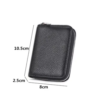 PURDORED 1 pc Men Business Card Holder Genuine Leather Credit Card Holder Women Zipper Pocket Unisex Card Case Zipper Coin Purse 6