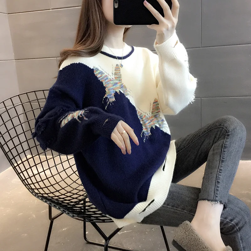 Pullover Women's Sweater Fashion Knitted Embroidered Sweater Autumn Winter Oversized Woman Sweaters Pullover Women's Sweater Fashion Knitted Embroidered Sweater Autumn Winter Oversized Woman Sweaters