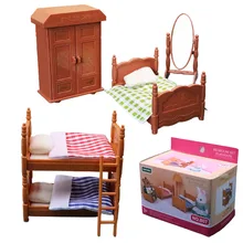 

New Dollhouse Furniture for Barbie China Style Bedroom Closet Mirror Set Double Bed with Pillow Quilt DIY Toys Accessories