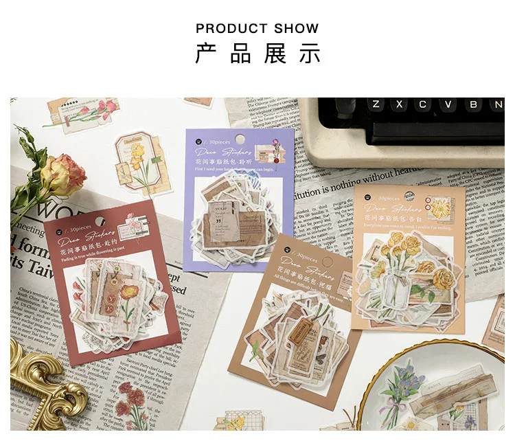 30pcs/1lot kawaii Stationery Sticker Vintage Flower affair Diary Planner junk journal Decorative Scrapbooking DIY Craft Sticker