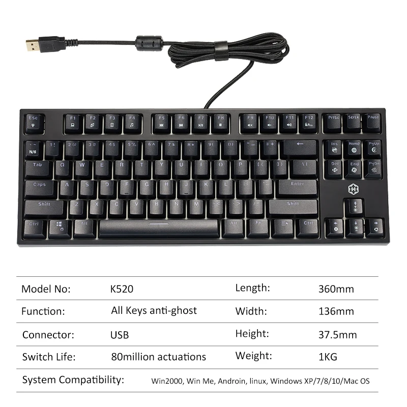 HEXGEARS K520 игровая механическая клавиатура красный/коричневый переключатель 87