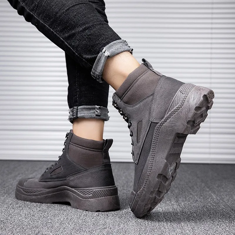 

2019 Autumn & Winter New Style Men Hight-top Martin Boots Korean-style Grained Pig Skin Workwear Men's Shoes Classic And Casual