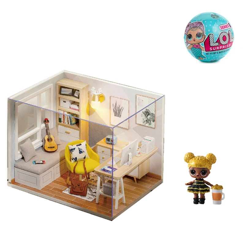 

lol Surprise Doll DIY House Toy Furniture Miniature 3D Light Wooden Play House Manual Wood Action figure Model Puzzle Gift