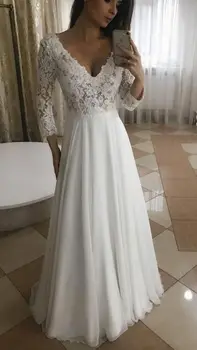

Long Sleeve Women Wedding Dress White Deep V Neck Appliques Lace Bridal Dresses Sexy Ladies Gowns Vestido De Noiva 2020