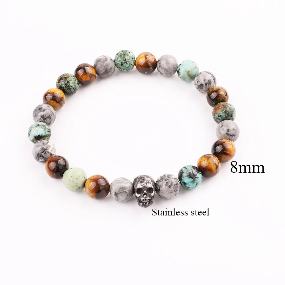 Men Bracelet Set New Design Stainless Steel Vintage Skull Charm Lion Natural Stone Tiger Eye Beads Bacelet Men - Image 2