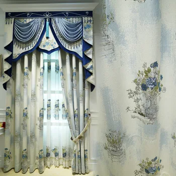 

High-end Air Jacquard Curtains for Bedroom European Style Shading Curtains for Living Room Windows Valance Curtain