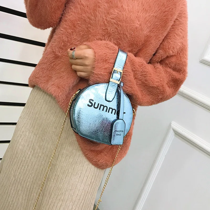 

2019 Spring New Style Fashion Korean-style Shoulder Bag Oblique Bag Laser Lettered Versatile Handbag Small round Bag WOMEN'S Bag