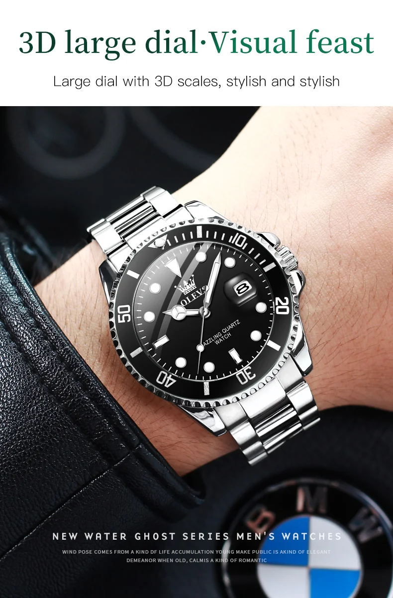 Classic Green Mens Watches Top Brand Luxury Watch For Man Military Stainless Steel Waterproof Quartz Clock Relogio Masculino